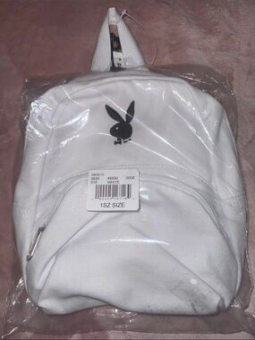 Damaged AS IS price firm PLAYBOY White Mini Backpack with Black Bunny Logo